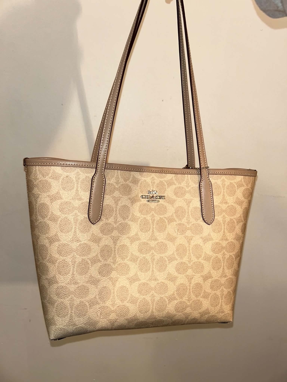 Coach Metallic Gold Signature Tote with Tan Trim